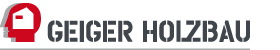 das Logo zeigt vor dem Schriftzug GeigerHolzbau einen abstrakten roten Kopf mit einem Haus darin, dessen Fenster gleichzeitg das Auge des Kopfes ist